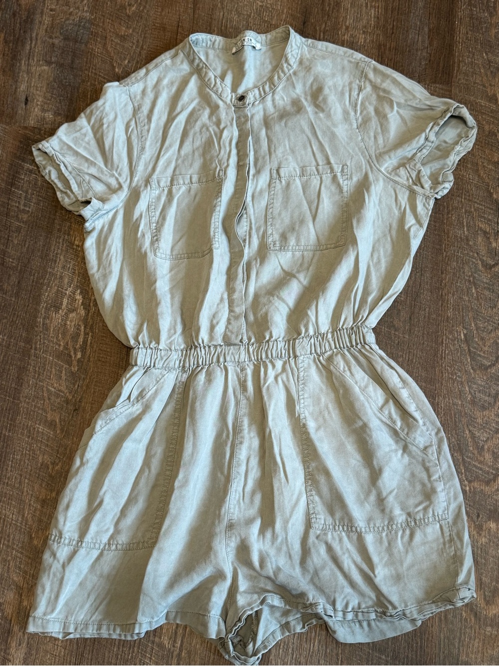 LRG Cotton:On Light Sage Short Sleeve Utility Romper w/ Pockets & Elastic Waist